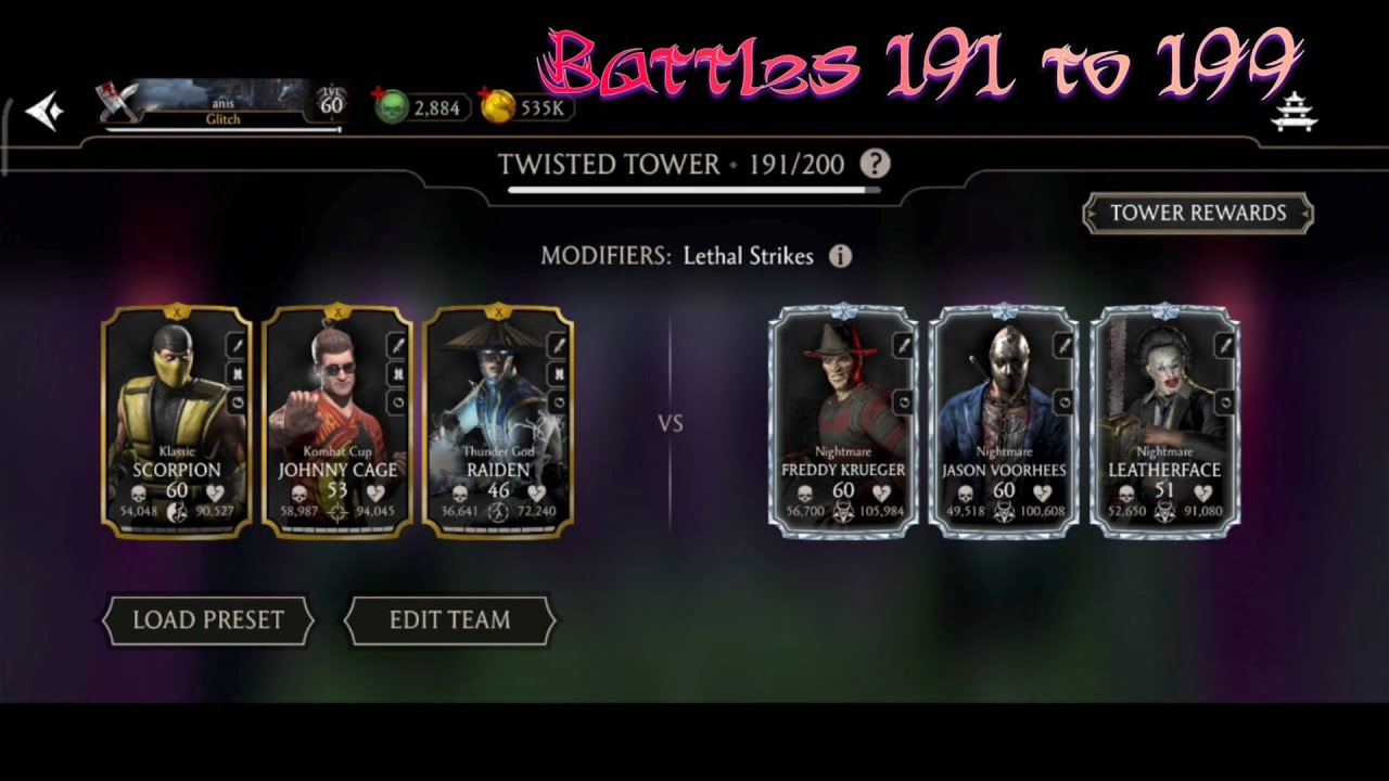 MK mobile, battles 191 to 199 Twisted Tower