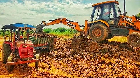 Jcb 3dx Backhoe machine loading red mud in 2 tractor / Mahindra 585 / Swaraj 744 FE / jcb video