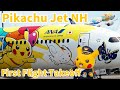 The first flight of ANA's "Pikachu Jet NH" takes off from Haneda Airport bound for Bangkok
