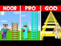 WHO CAN BUILD TALLEST LADDER EVER in Minecraft NOOB vs PRO vs GOD? LONGEST LADDER!