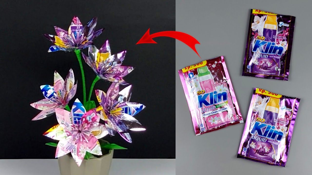membuat bunga dari bungkus deterjen cair | kerajinan dari barang bekas