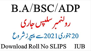 B.A/BSC/ADP | Download Your Roll No Slips | Exams Starts 20 Jan 2021 | Must Watch | IUB | Official