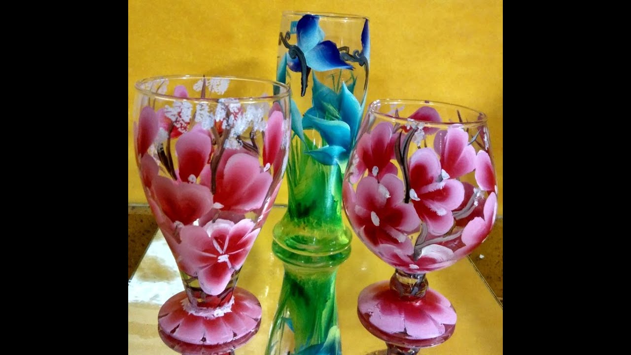 One stroke painting on wine glass Summer YouTube