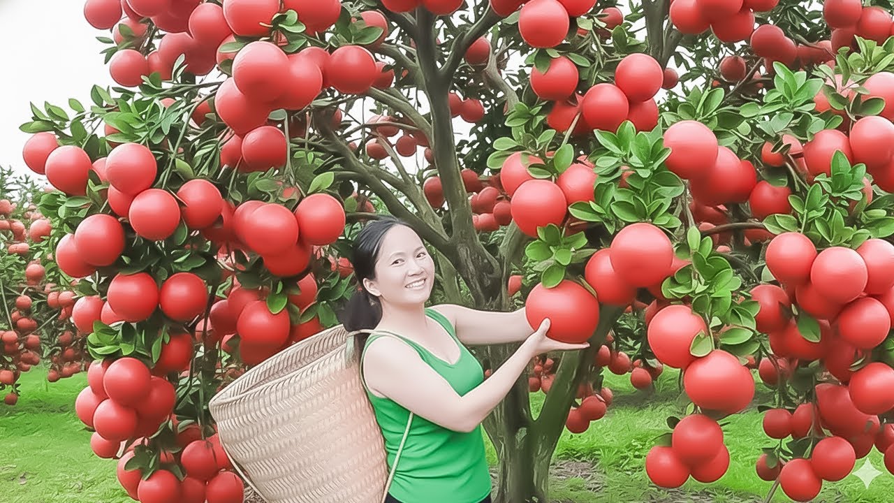 Harvesting Red Pomelos from the Vast Farm and Selling at the Countryside Market | Emma Daily Life