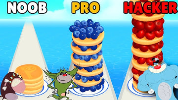 NOOB vs PRO vs HACKER in Pancake Run Game | Oggy, Jack, Bob plays Pancake run