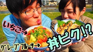 【ピクニック】本当に美味しいの？？？前代未聞の「フルーツ丼」VS「塩鯖シソ丼」