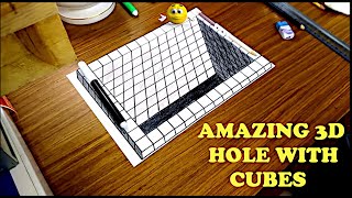 HOW TO DRAW 3D HOLE WITH CUBES - ANAMORPHIC ILLUSION - 3D TRICK ART
