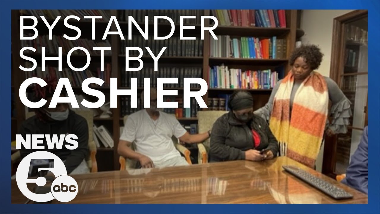 Innocent bystander shot by store cashier dies