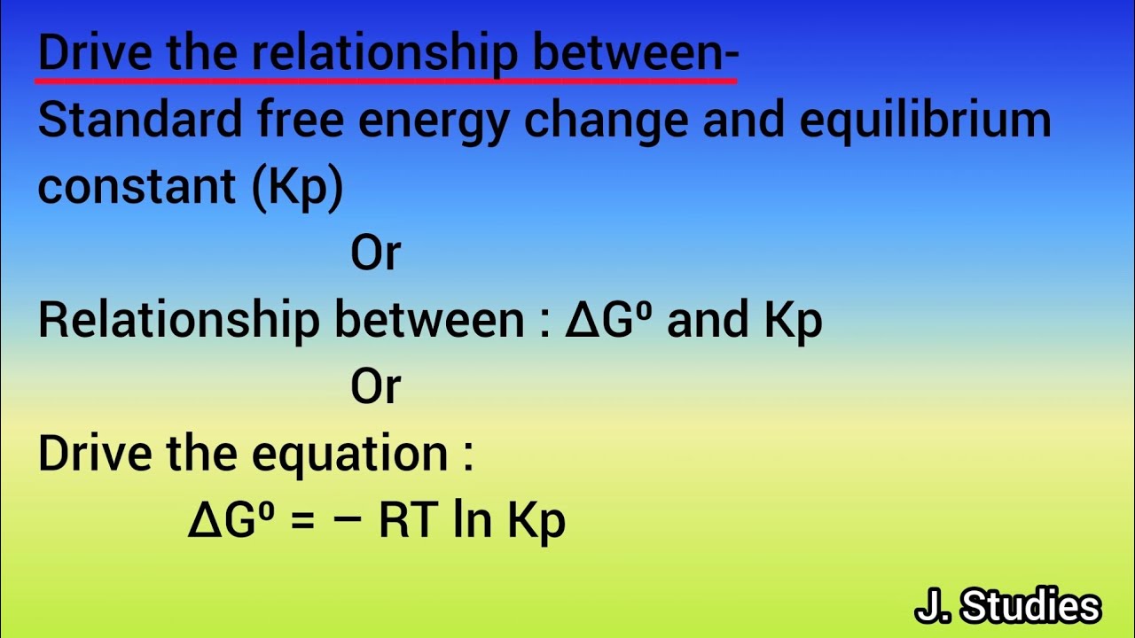 Drive the relationship between- Standard free energy change (∆G⁰) and ...