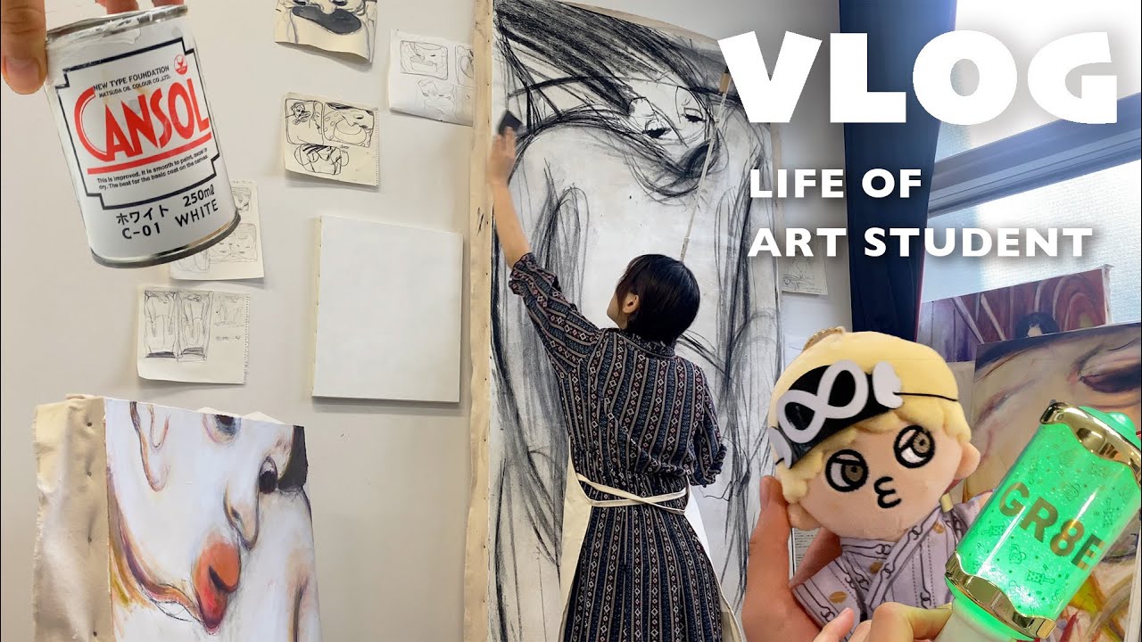 美大生の日常| 2.5mの大きな絵を描く🕺🔥推しパワーで走る走る🏃‍♀️💨
