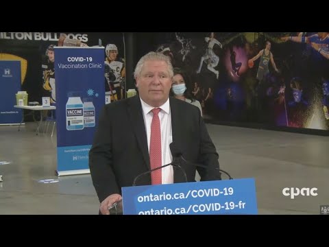 Ontario Premier Doug Ford provides update on COVID-19 vaccination plan – March 18, 2021 - At a news conference in Hamilton, Ontario Premier Doug Ford provides an update on the distribution of COVID-19 vaccines in the province. He is joined by MPP Don