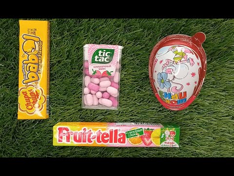 Learn the colors of candy. ASMR Tik-Tak Strawberry, Fruit-tella, Chupa ...