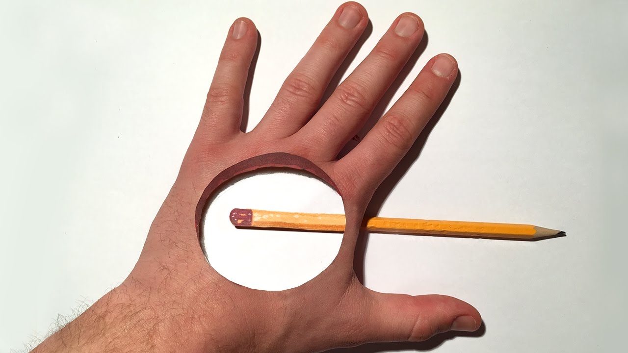 3D Trick Art! Where is the pencil? Hole in the Hand, Dirty Mind Trick