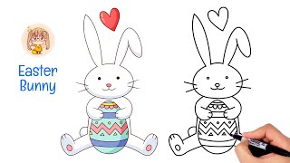 How to Draw Easter Bunny Step by Step | Follow Along Drawing Lessons | Easter Drawings