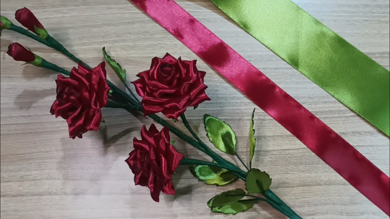DIY Satin Ribbon Rose: Easy Dark Red Rose Tutorial for Beginners - YouTube