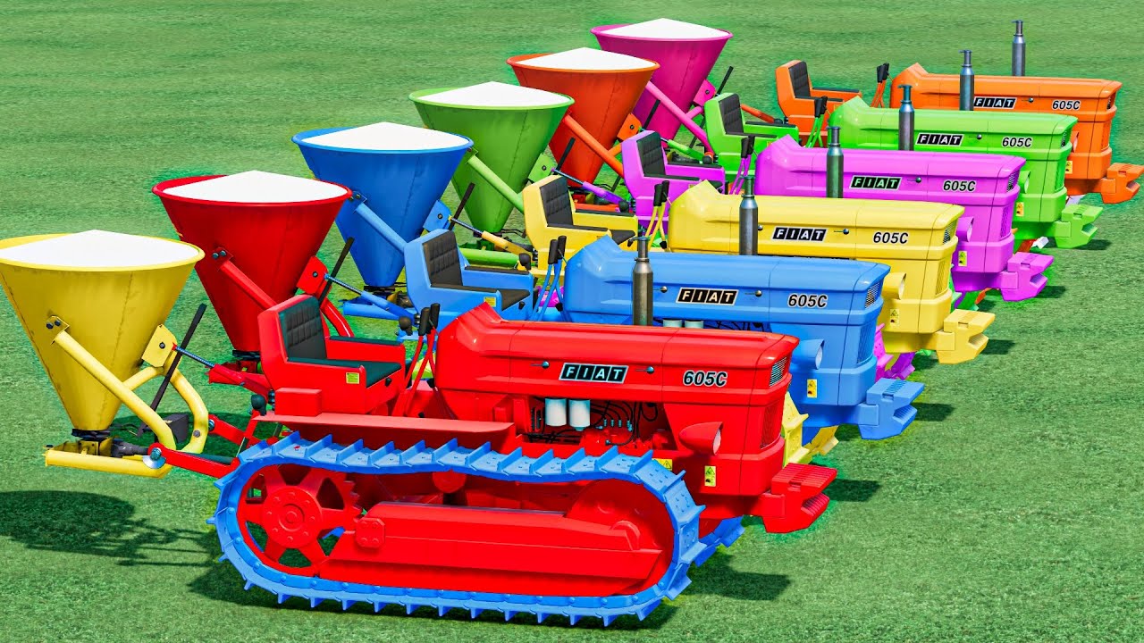 Lime Work With Mini Fiat CRAWLER Tractor Of Colors Tranporting Man Trucks | Farming Simulator 22