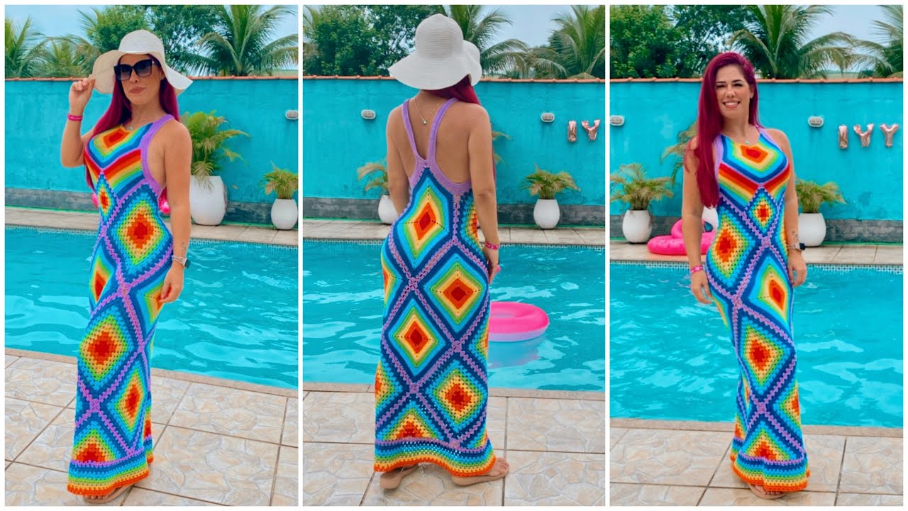 Vestido de crochê Rainbow ( PARTE 4) FINAL