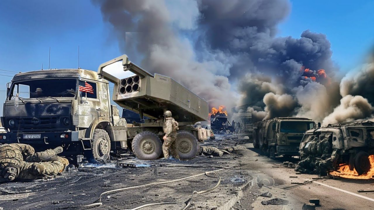 Конвой из 20 американских ракетных комплексов «Химарс» взорванных Россией перед прибытием на границу