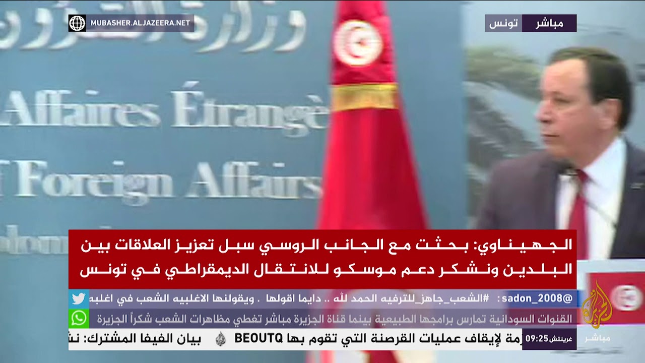 مؤتمر صحفي لوزير الخارجية التونسي خميس الجهيناوي ونظيره الروسي سيرغي لافروف