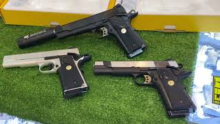 ทดสอบปืนสั้นอัดแก็สR27 สีดำ,สีเงิน,สีเงินเงา สวยๆทรงCOLT M1911-A1 SPRINGFIELD งานสวยๆจากค่ายARMY R27