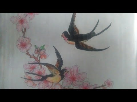 Tranh Vẽ Chim Én - cách vẽ con chim én mùa xuân | Cách vẽ con chim | vẽ tranh ngày xuân ngày tết