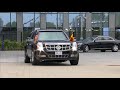 Cadillac "The Beast" leaving NATO headquarters with President of the United States Donald J Trump
