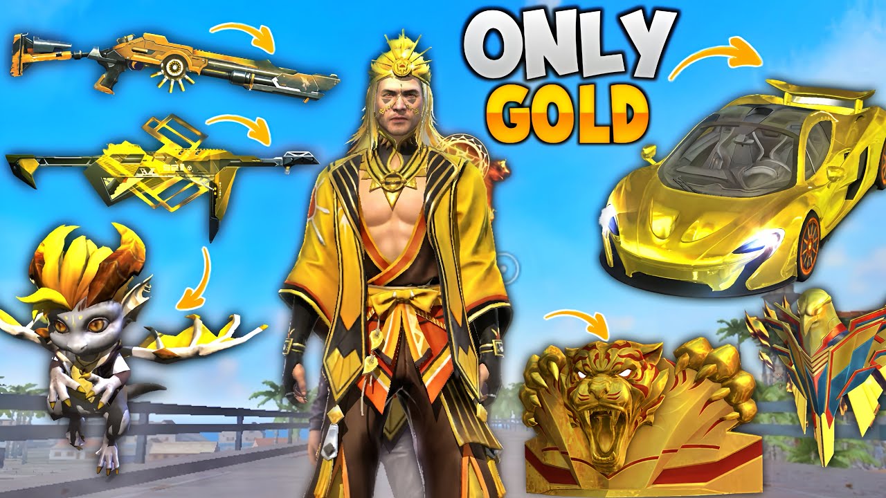 Everything Gold💛Only Golden Clour Challenge Solo Vs Squad🔥Free Fire