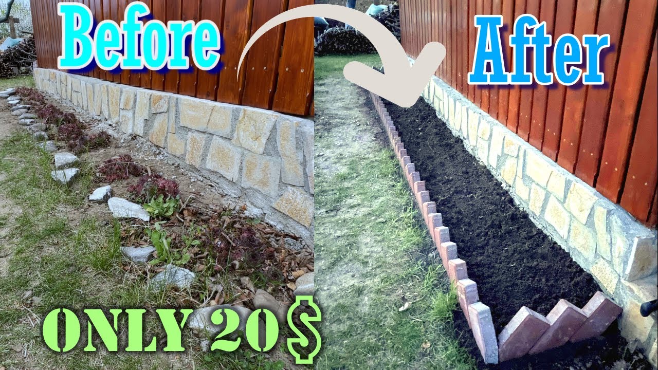 How to make a cheap and easy DIY flower bed with angled concrete pavers