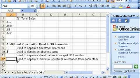 Excel 2003 Tutorial Creating 3D Formulas Microsoft Training Lesson 12.1