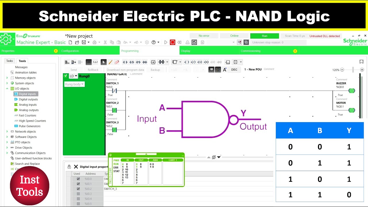 Schneider Electric PLC Tutorials - NAND Logic Gate in PLC - YouTube