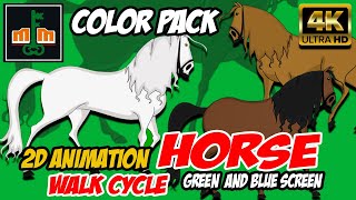 2D ANIMATION WALKING HORSE COLOR PACK GREEN AND BLUE SCREEN 4K