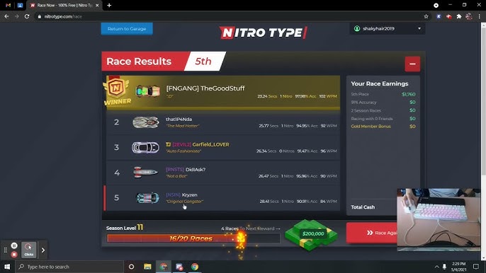 200,000 races : r/Nitrotype