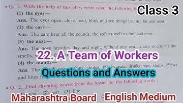 22.A Team of Workers | Class 3 | Questions and Answers | Unit 3 | Balbharti | English Medium | 