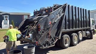 Black Mack Mr Leach Rear Loader Garbage Truck On Trailer Park Trash