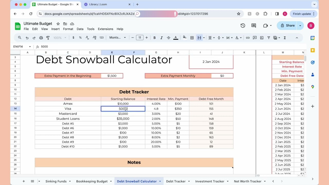 Debt Snowball Calculator & Debt Tracker Tutorial | Google Sheets Template