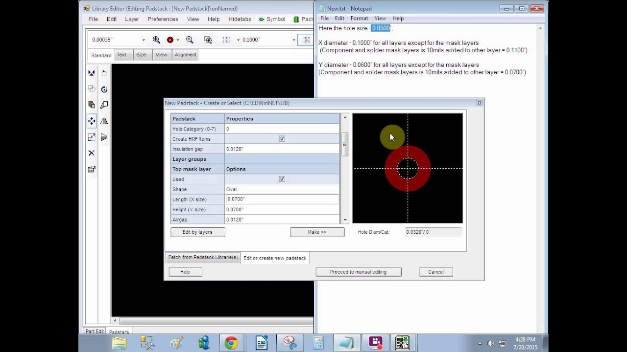 How to create oval padstack in EDWinNET