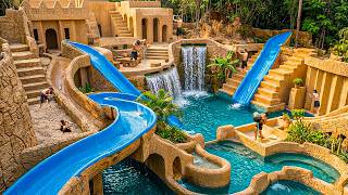 300 Days Building $2M Mud Brick Resort with Spiral Slides & Waterfall Pools Using Primitive Tools Wealth