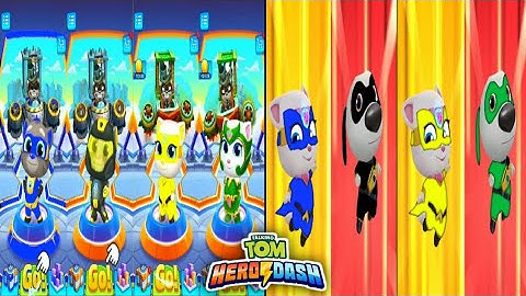 Talking Tom Hero Dash - Blue Black Super Tom & Yellow Green Super Angela Saving All SuperHeroes Game