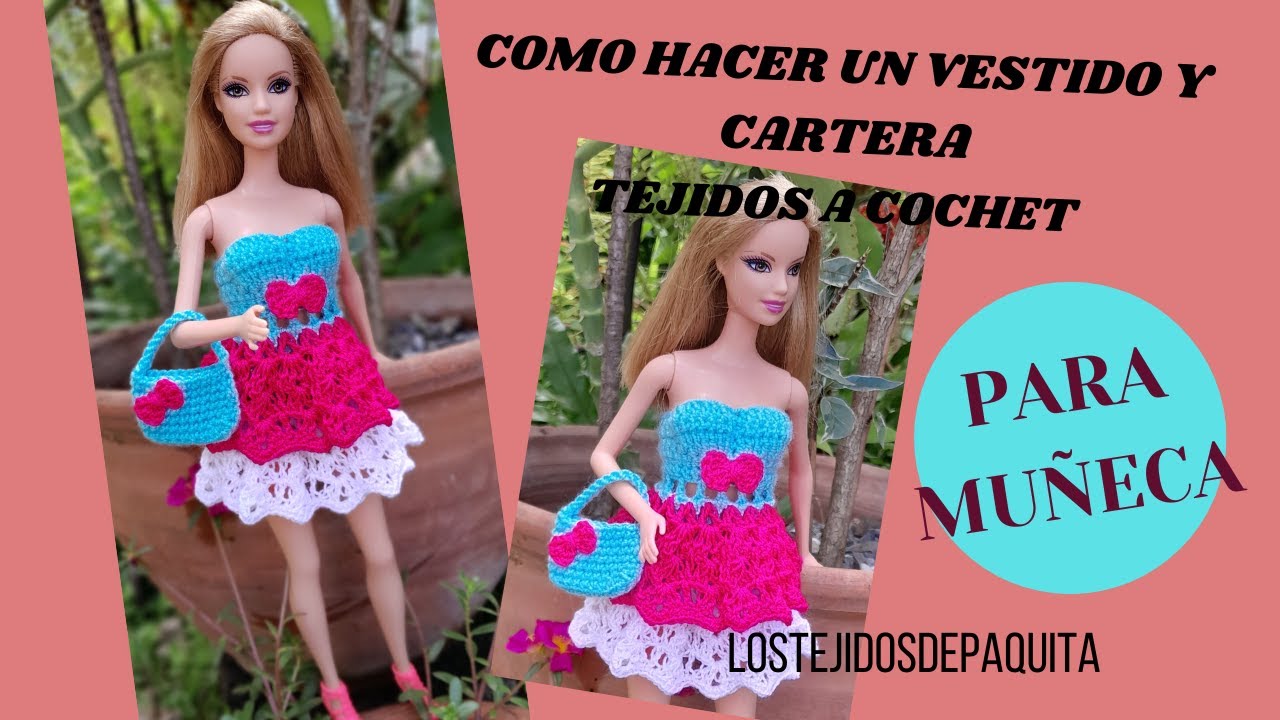 Cómo tejer un Vestido Corto con su Cartera Tejido a Crochet para Muñeca fácil