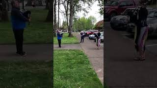 Kim Scott Playing Bagpipes In Forest Grove