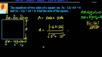 Coordinate Geometry: Straight lines: Area of a square given the equation of a pair of parallel sides