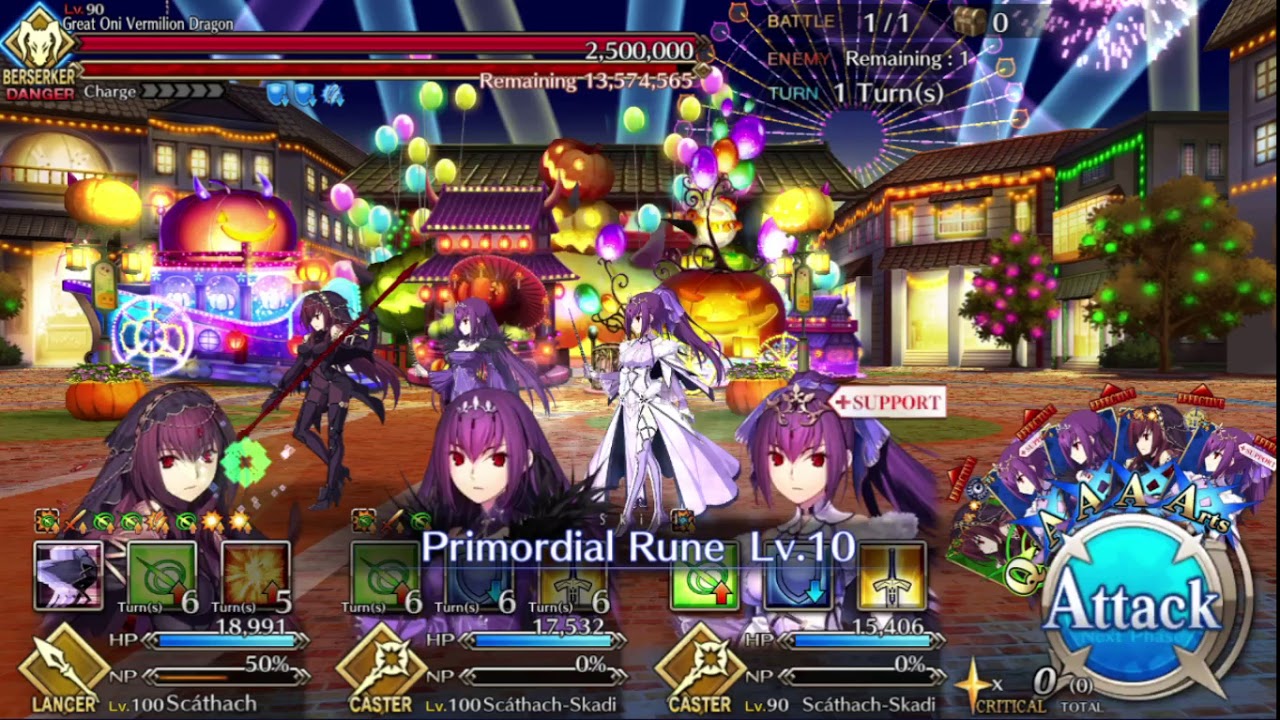 [FGO] Oniland - Great Oni Vermilion Dragon (2.500.000hp), Scáthach 1T kill