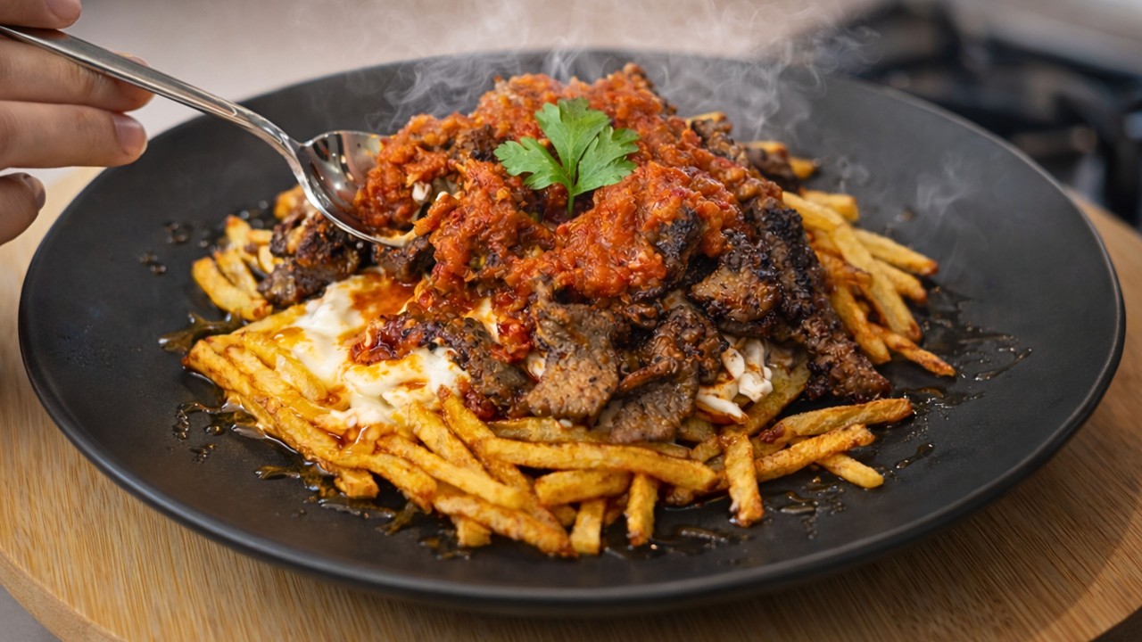 Турецкий Çökertme Kebab | Хрустящий картофель с йогуртом и говядиной