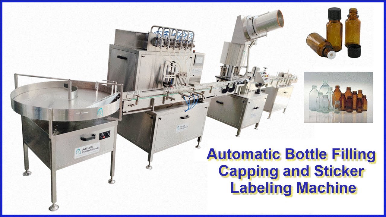 Automatic Bottle Filling Capping and Sticker Labeling Machine 