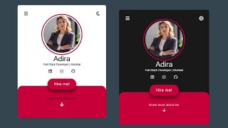 How to Create Profile Card Using Html & Css | Toggle Dark/Light Profile Card Using Css |