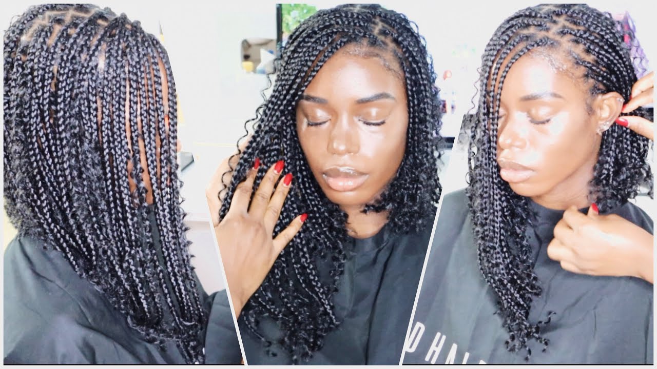 Detailed Asymmetrical Bob Knotless Box Braids With Curly Hair Aka Boho