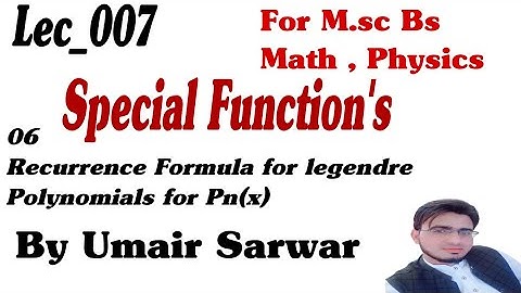 Recurrence Formula | Relations Using Generating Function for legendre Polynomials for Pn(x).