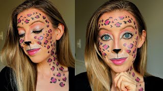 Easy Pink Halloween Leopard Makeup Tutorial - Pretty and Girly