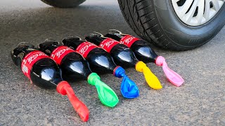 Aplastando Cosas Crujientes y Suaves! Coca Cola con Globos VS Rueda de Coche