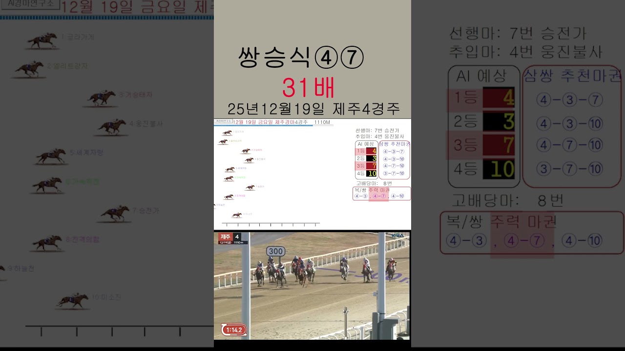 쌍승식 31배 적중 12월 19일 제주 4경주